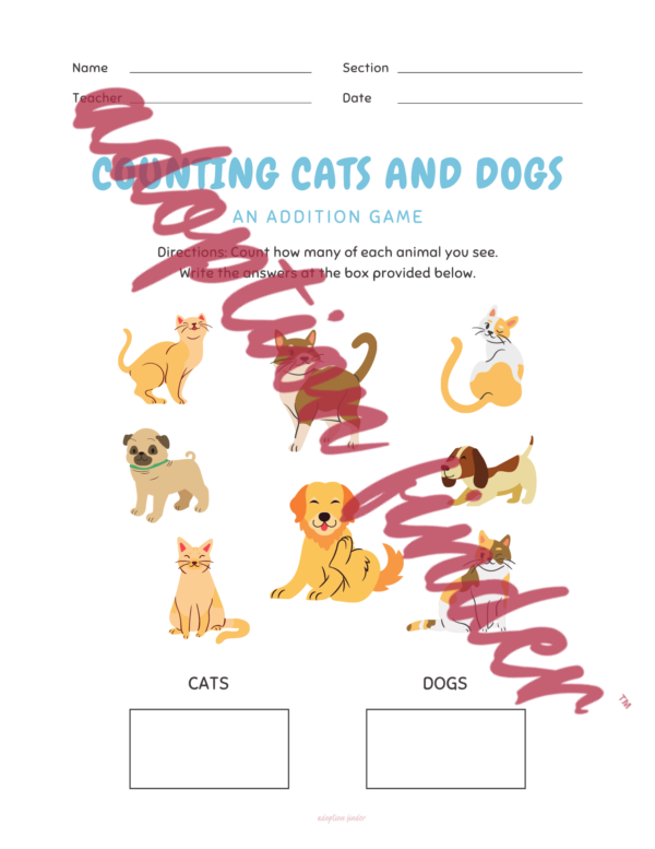 Cats & Dogs Counting/Math Worksheets - Digital