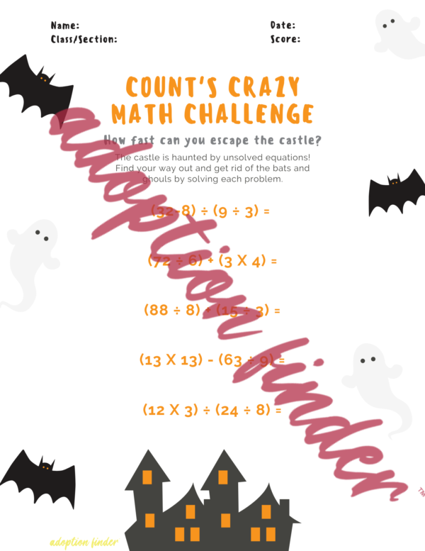 Halloween E-Learning Math Worksheets